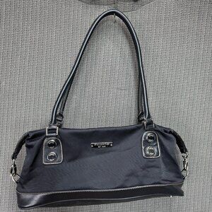 Etienne Aigner Black Shoulder Bag With Leather Accents & Silver Hardware